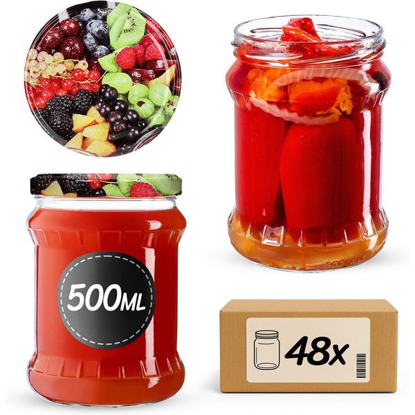 Słoiki na przetwory Kisko 500ml 48szt fi 82 mm + wieczka "Mix owoców"