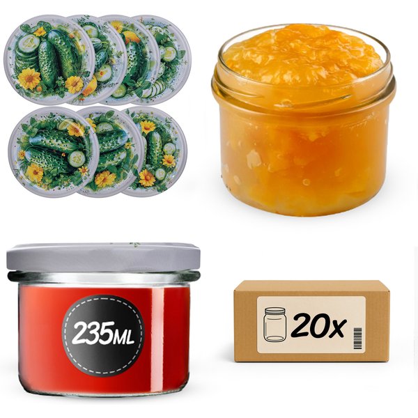 Słoiki na przetwory Tartu 235ml fi 82 mm 20szt + wieczko Kompozycja ogórkowa