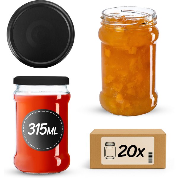 Słoiki na przetwory Seno 315ml fi 66 mm 20szt + wieczko Czarny mat