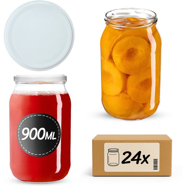 Słoiki na przetwory Simo 900ml 24szt fi 82 mm + wieczka białe