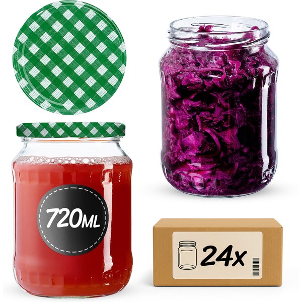 Słoiki na przetwory Jukka 720ml 24szt fi 82 mm + wieczka "Zielona krata"