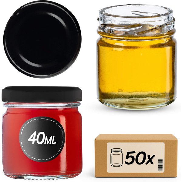 Słoiki na przetwory Halli 40ml 50szt 43 mm + wieczka czarne