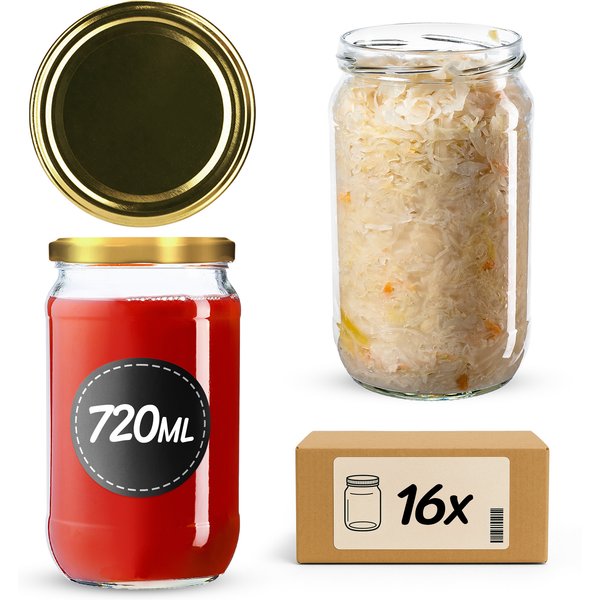Słoiki na przetwory Niva 720ml 16szt fi 82 mm + wieczka złote