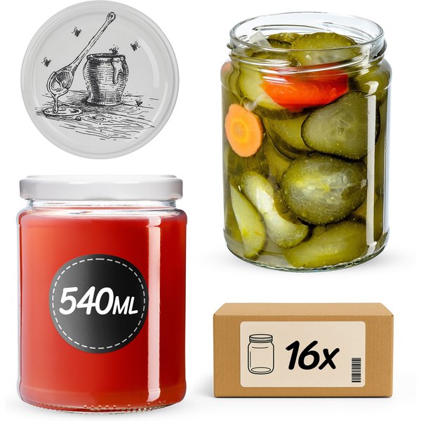 Słoiki na przetwory Maki 540ml fi 82 mm 16szt + wieczko Pszczoła