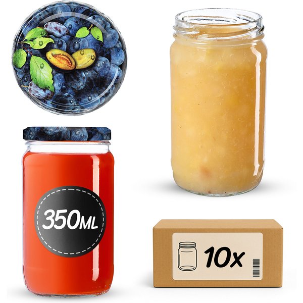 Słoiki na przetwory Gera 350ml fi 66 mm 10szt + wieczka "Śliwki"