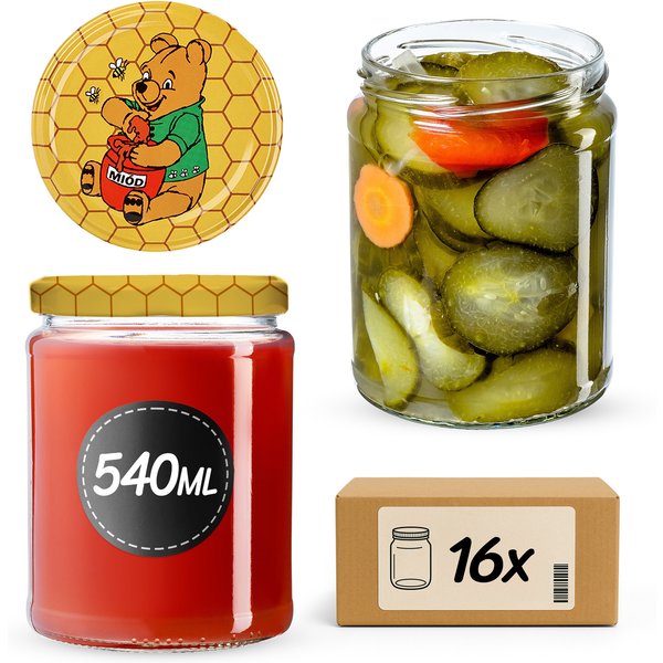 Słoiki na przetwory Maki 540ml 16szt fi 82 mm + wieczka "Miód"