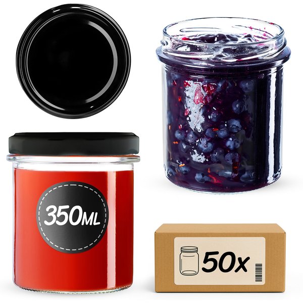 Słoiki na przetwory Avila 350ml 50szt fi 82 mm + wieczka czarne