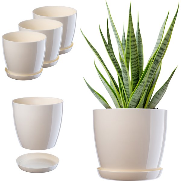 Doniczka Agen z podstawką kremowa 18 cm, 3 szt.