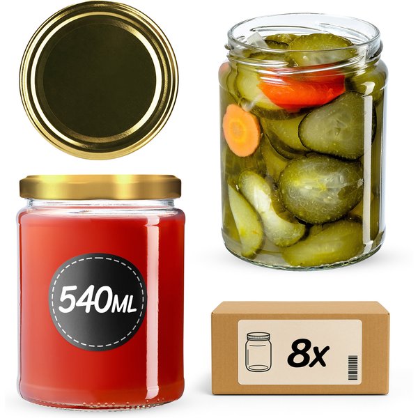 Słoiki na przetwory Maki 540ml 8szt fi 82 mm + wieczka złote