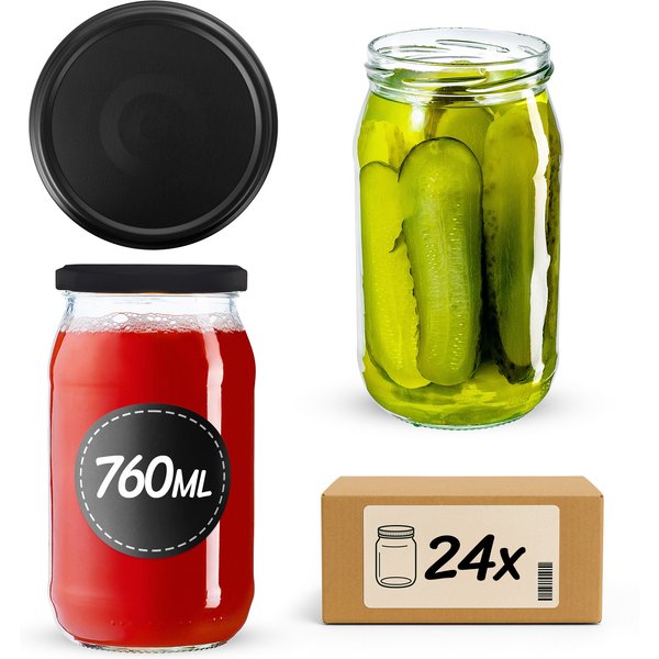 Słoiki na przetwory Niva 760ml fi 82 mm 24szt + wieczko Czarny mat