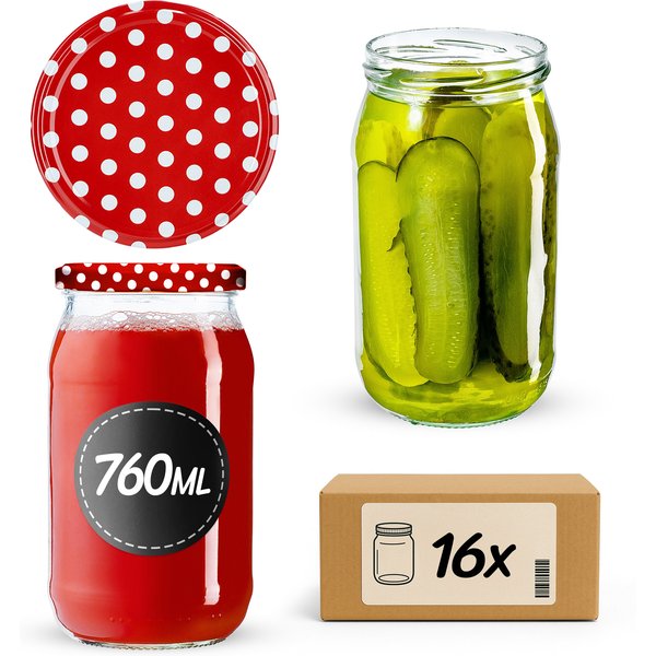 Słoiki na przetwory Niva 760ml 16szt fi 82 mm + wieczka "Groszek czerwony"