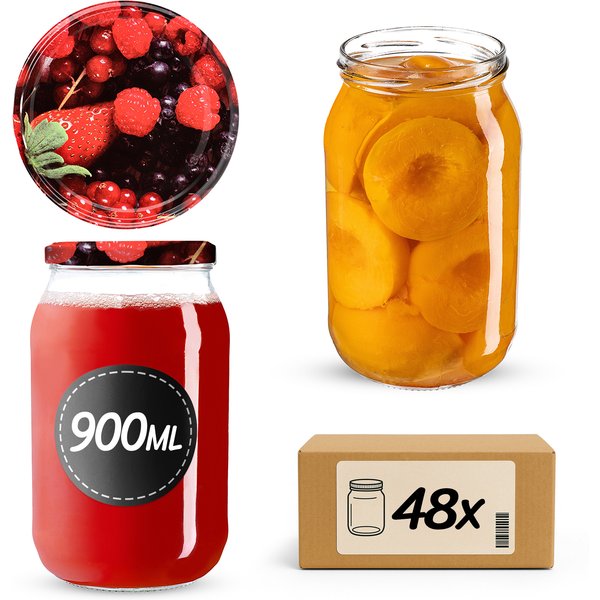 Słoiki na przetwory Simo 900ml 48szt fi 82 mm + wieczka "Owoce leśne"