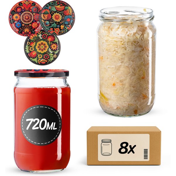 Słoiki na przetwory Niva 720ml fi 82 mm 8szt + wieczko Haftowanka
