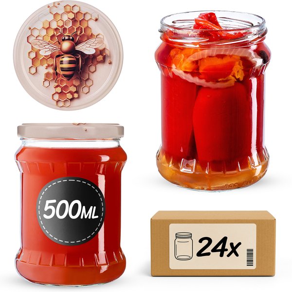 Słoiki na przetwory Kisko 500ml fi 82 mm 24szt + wieczko Pszczoła