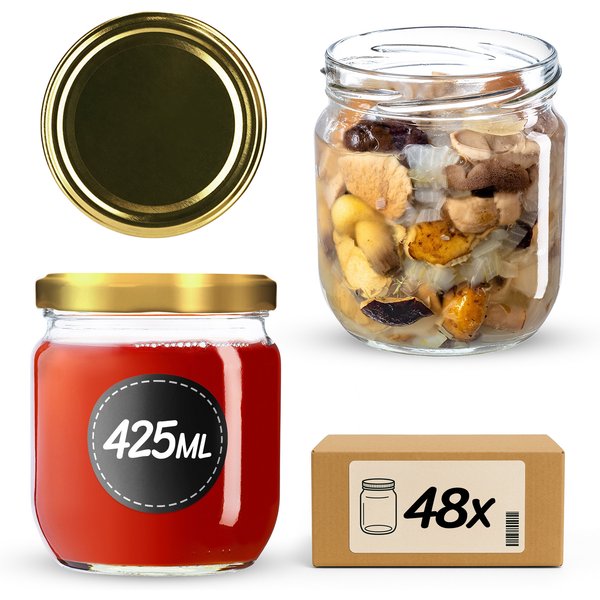 Słoiki na przetwory Salla 425ml 48szt fi 82 mm + wieczka złote
