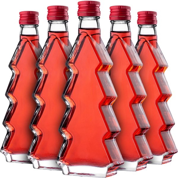 Szklana butelka choinka Enna 200ml z czerwoną zakrętką 5 szt.