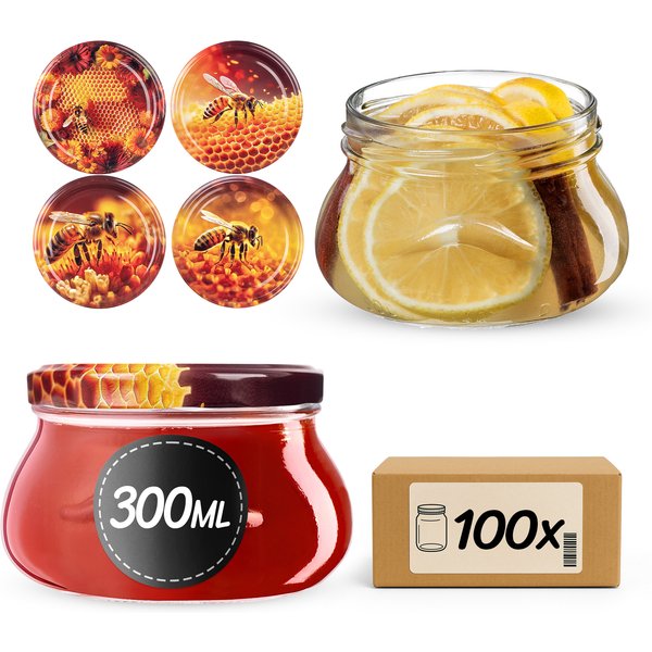 Słoiki na przetwory Raja 300ml fi 82 mm 100szt + wieczko Zestaw miodowy