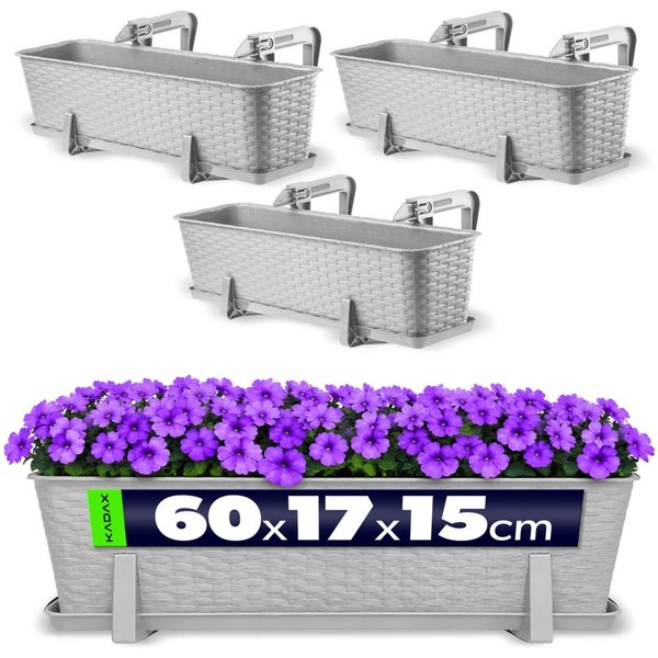 Skrzynka balkonowa z uchwytami Castro szara 60 cm, 3 szt.