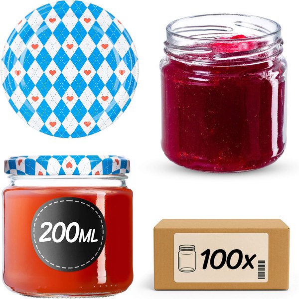Słoiki na przetwory Lerma 200ml 100szt fi 66 mm + wieczka "Niebieskie romby"
