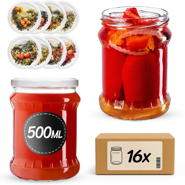 Słoiki na przetwory Kisko 500ml fi 82 mm 16szt + wieczko Fruit heart