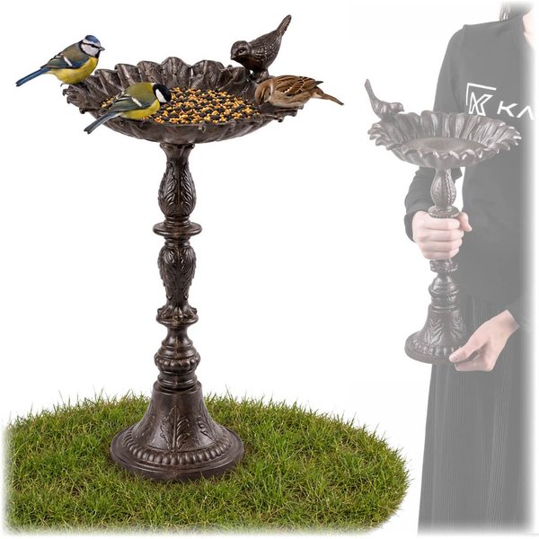 Żeliwny karmnik poidełko dla ptaków Dressou 44.5 x 27 cm z podstawą brązowy