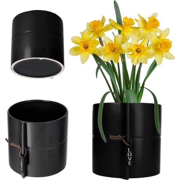 Osłonka na kwiaty Lemps ceramiczna 13 cm, czarna