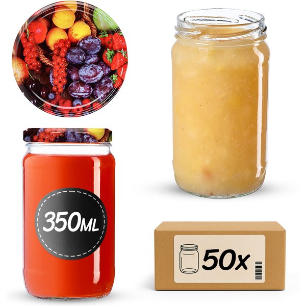 Słoiki na przetwory Gera 350ml fi 66 mm 50szt + wieczka "Mix owoców"