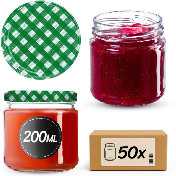 Słoiki na przetwory Lerma 200ml 50szt fi 66 mm + wieczka "Zielona krata"