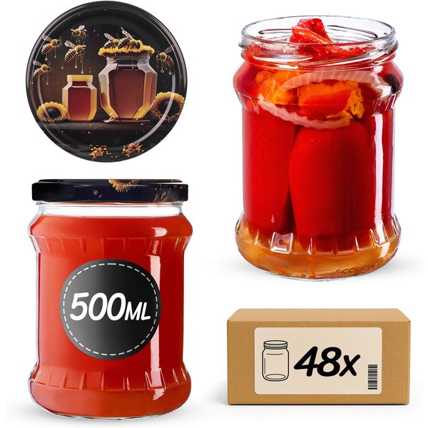 Słoiki na przetwory Kisko 500ml 48szt 82mm + wieczka "Czarny miód"