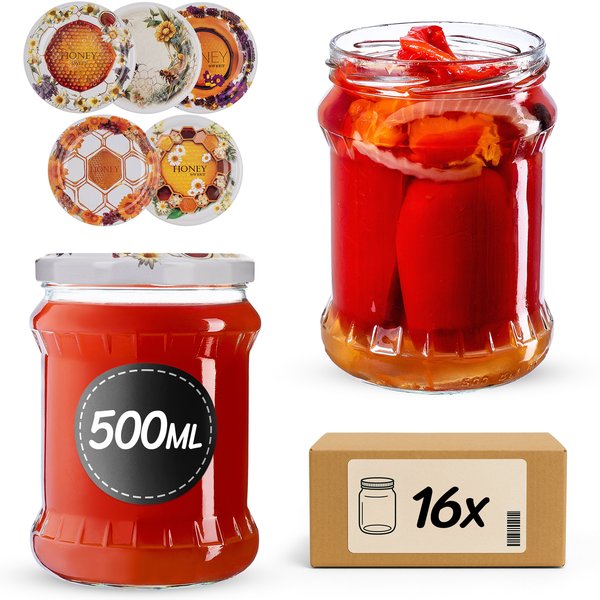 Słoiki na przetwory Kisko 500ml fi 82 mm 16szt + wieczko Miodowy mix