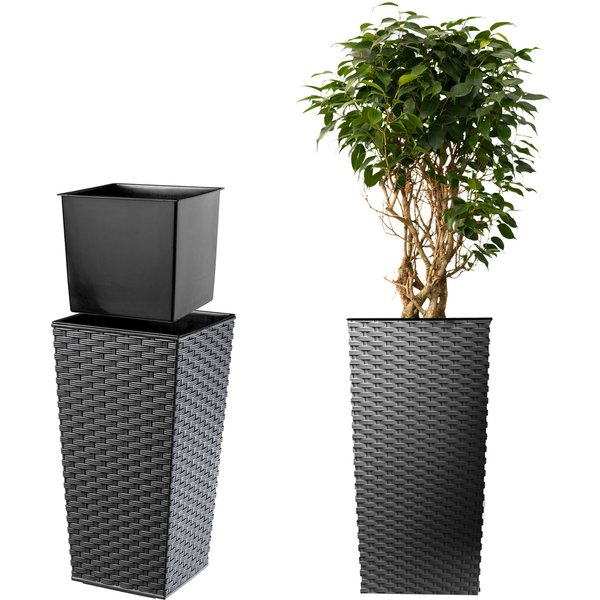 Donica na kwiaty z wkładem Pesaro rattan 40 cm, grafit