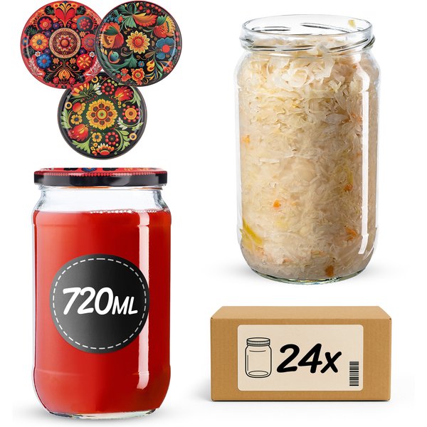 Słoiki na przetwory Niva 720ml fi 82 mm 24szt + wieczko Haftowanka