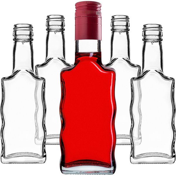 Szklana butelka na nalewkę Fala 200ml z długą czerwoną zakrętką 50 szt.