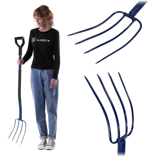 Widły metalowe 4-zębne 122 cm, niebieskie