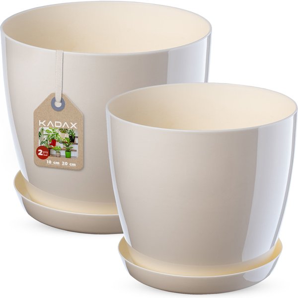 Doniczka na kwiaty z podstawką kremowa 18 cm + 20 cm, 2 szt.