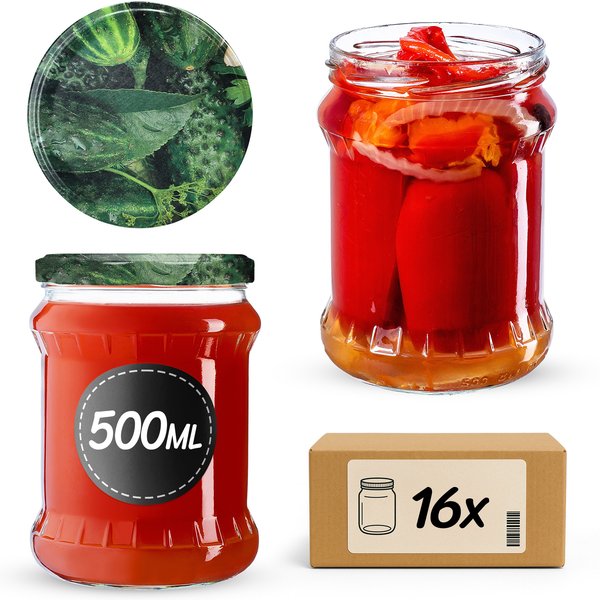 Słoiki na przetwory Kisko 500ml 16szt fi 82 mm + wieczka "Ogórki II"