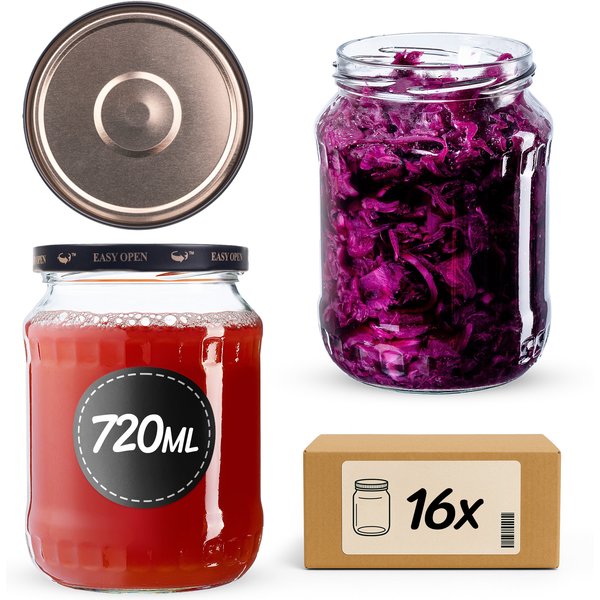 Słoiki na przetwory Jukka 720ml fi 82 mm 16szt + wieczko Czarno złote