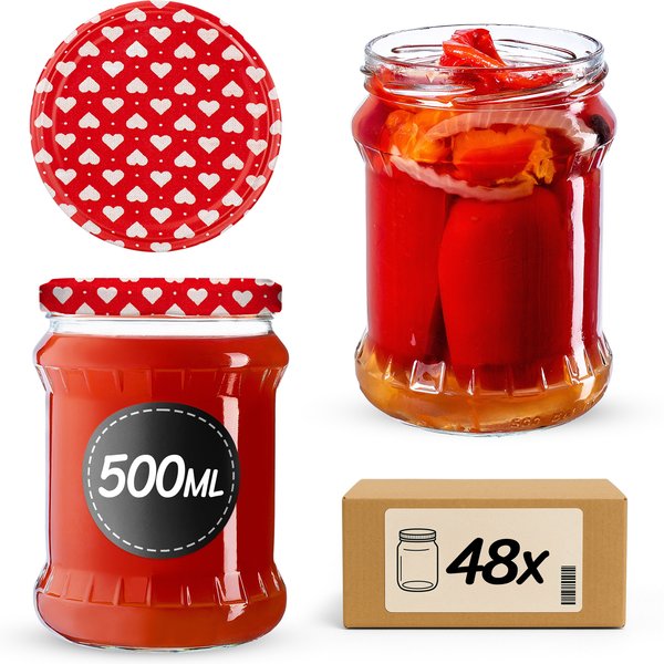 Słoiki na przetwory Kisko 500ml 48szt fi 82 mm + wieczka "Serca"