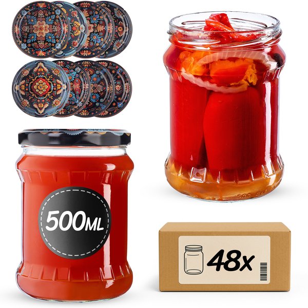 Słoiki na przetwory Kisko 500ml fi 82 mm 48szt + wieczko Haftowanka