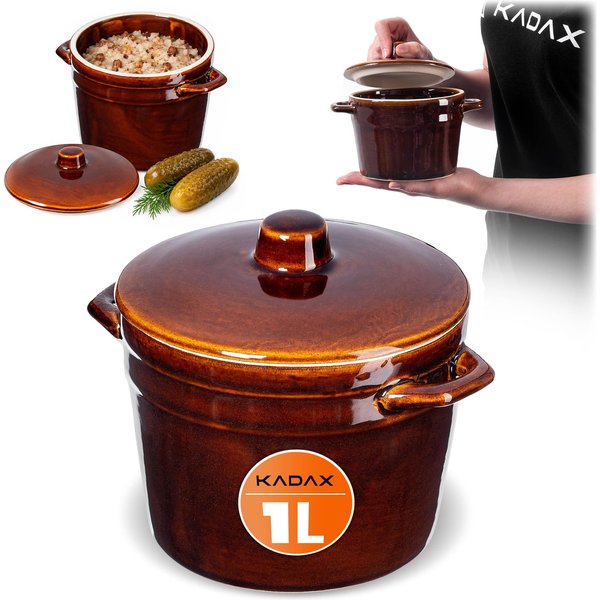 Garnek kamionkowy Athena 1L, 14cm z pokrywką