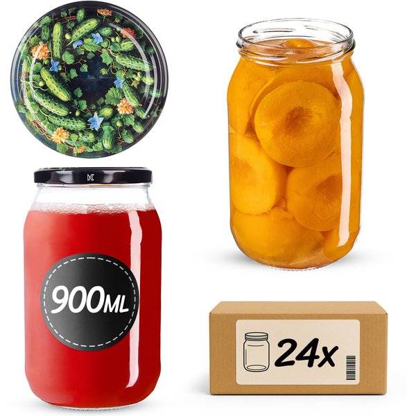 Słoiki na przetwory Simo 900ml fi 82 mm 24szt + wieczko Ogórki czarne