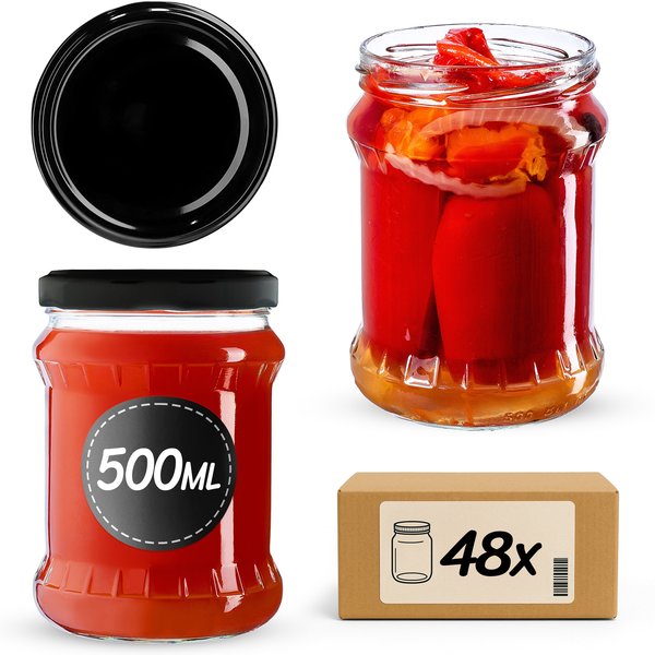 Słoiki na przetwory Kisko 500ml 48szt fi 82 mm + wieczka czarne
