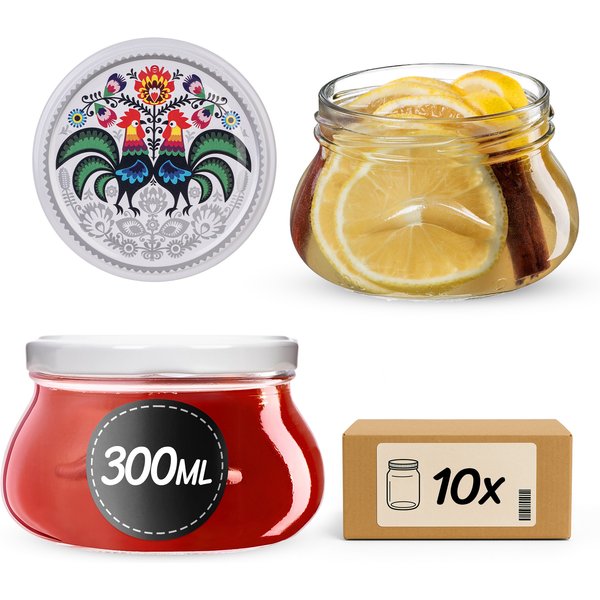 Słoiki na przetwory Raja 300ml fi 82 mm 10szt + wieczko Kogut