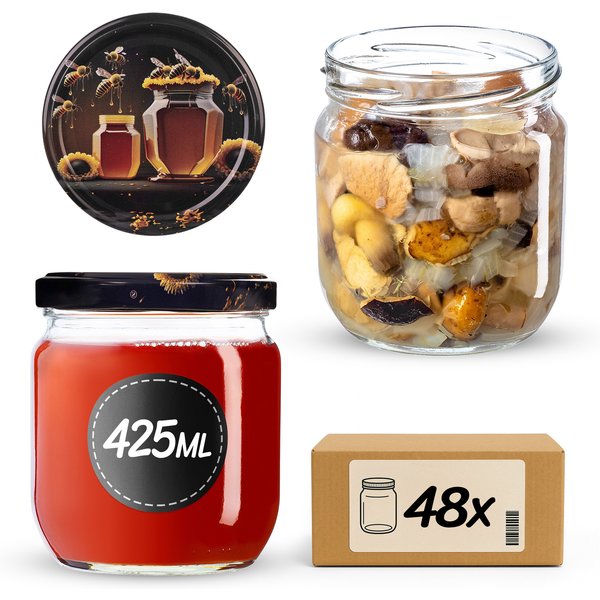 Słoiki na przetwory Salla 425ml fi 82 mm 48szt + wieczko Miód czarny