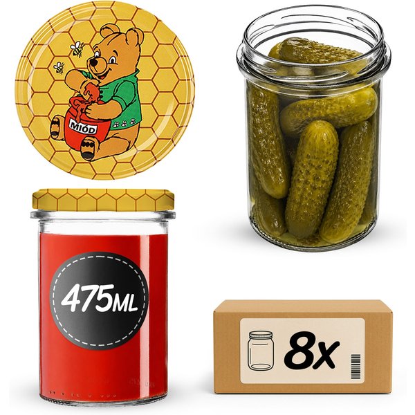 Słoiki na przetwory Befa 475ml 8szt fi 82 mm + wieczka "Kubuś Puchatek"