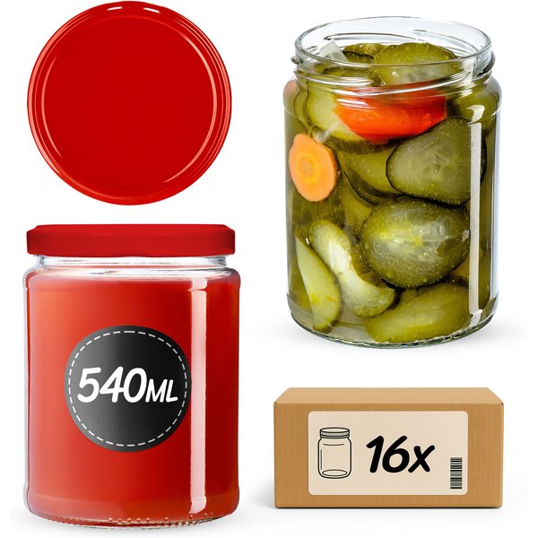Słoiki na przetwory Maki 540ml 16szt fi 82 mm + wieczka czerwone
