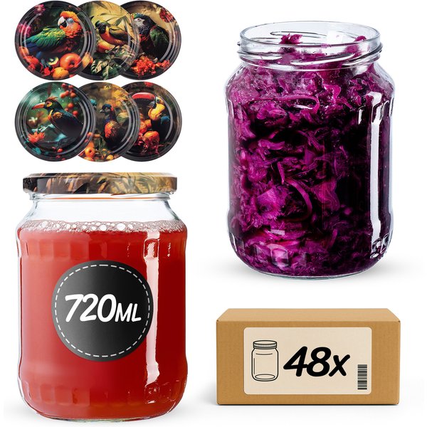 Słoiki na przetwory Jukka 720ml fi 82 mm 48szt + wieczko Ptaki