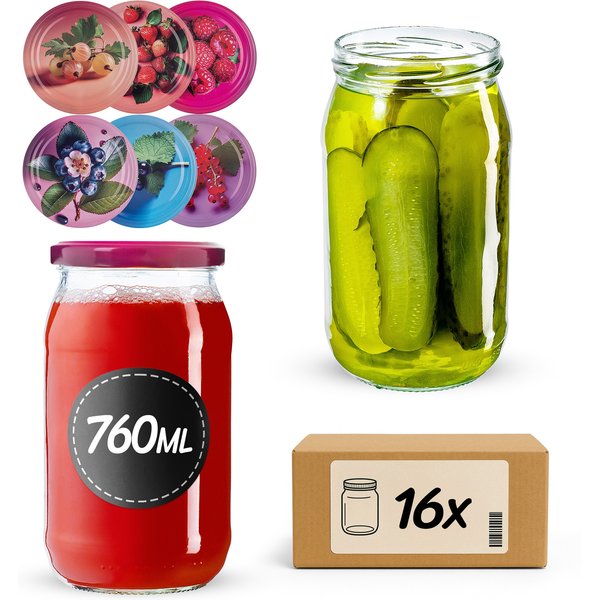 Słoiki na przetwory Niva 760ml fi 82 mm 16szt + wieczko Jagodowy mix