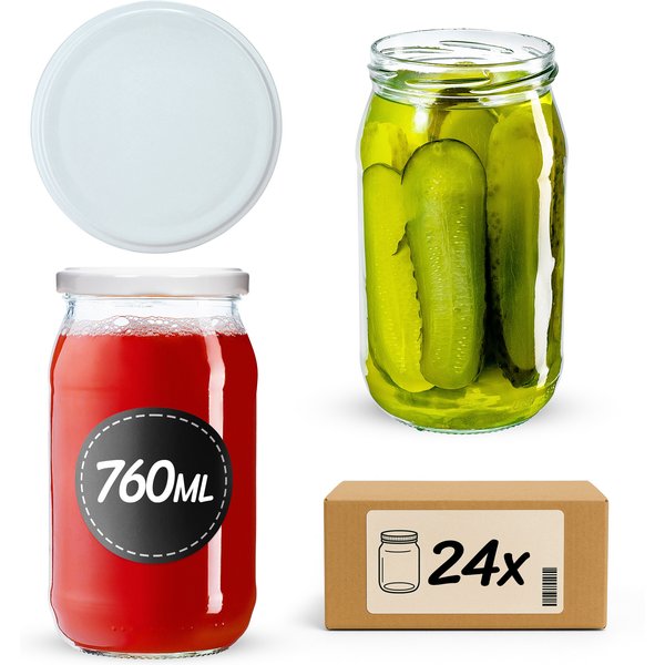Słoiki na przetwory Niva 760ml 24szt fi 82 mm + wieczka białe
