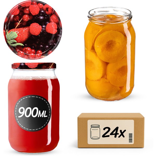 Słoiki na przetwory Simo 900ml 24szt fi 82 mm + wieczka "Owoce leśne"